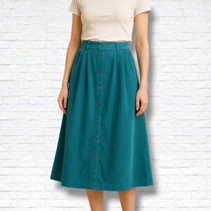 Vintage Koret Country Colours Teal Blue Corduroy A Line Midi Skirt Size XS/S